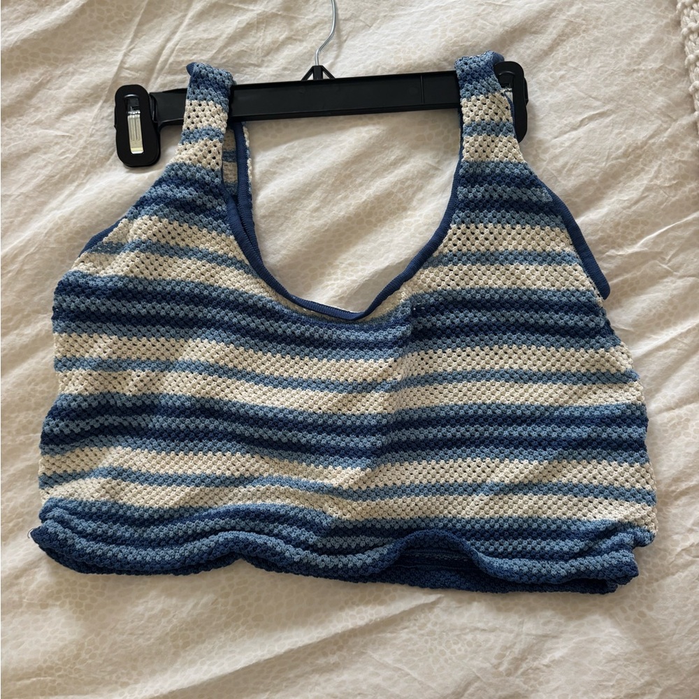 SOLID & STRIPED Blue and White Striped Crop Top